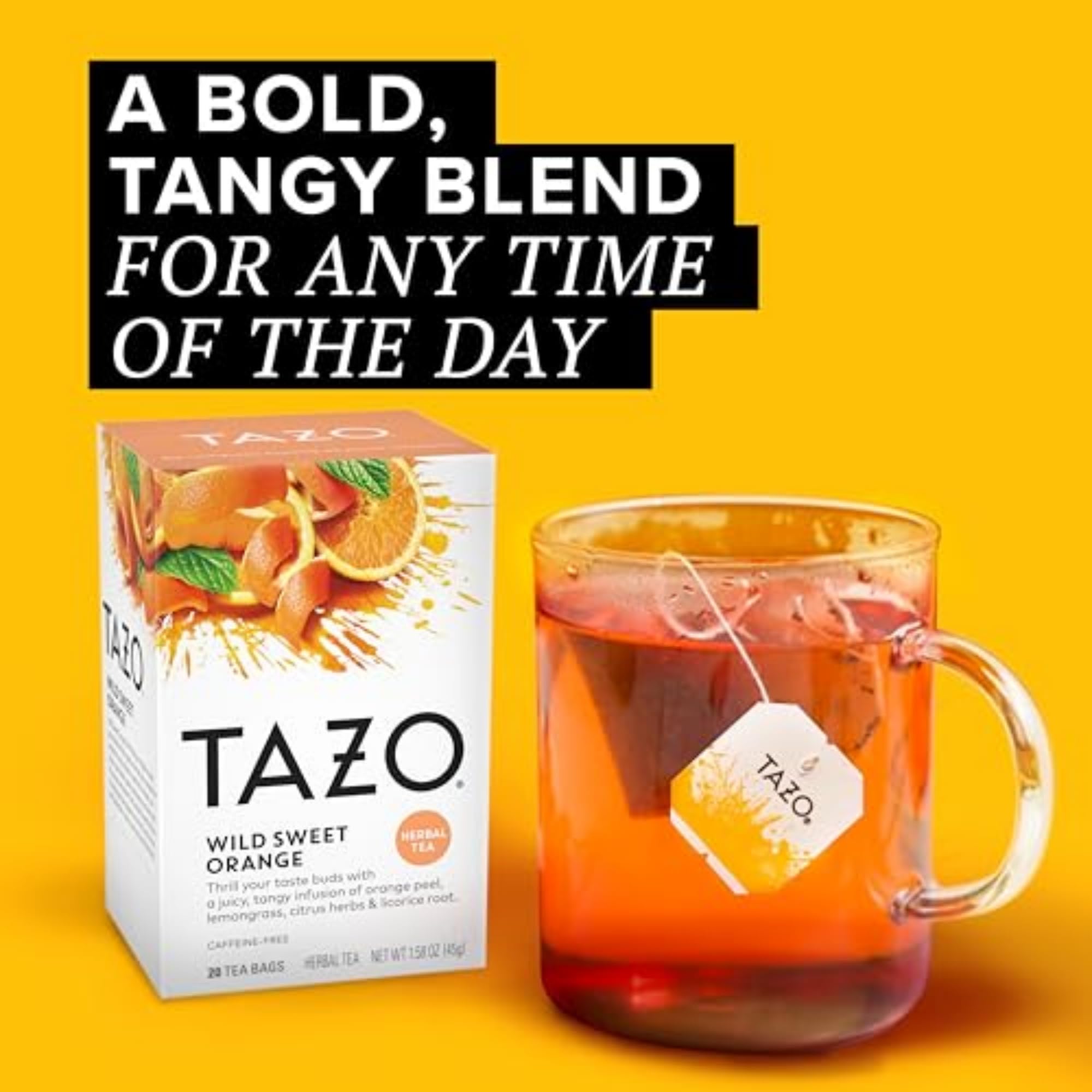 TAZO Wild Sweet Orange Herbal Tea Bags - Caffeine-Free, Unsweetened, 120 Count (20 Tea Bags x 6 Packs) | Refreshing Citrus Flavor for Relaxation, Iced Tea & Wellness Moments