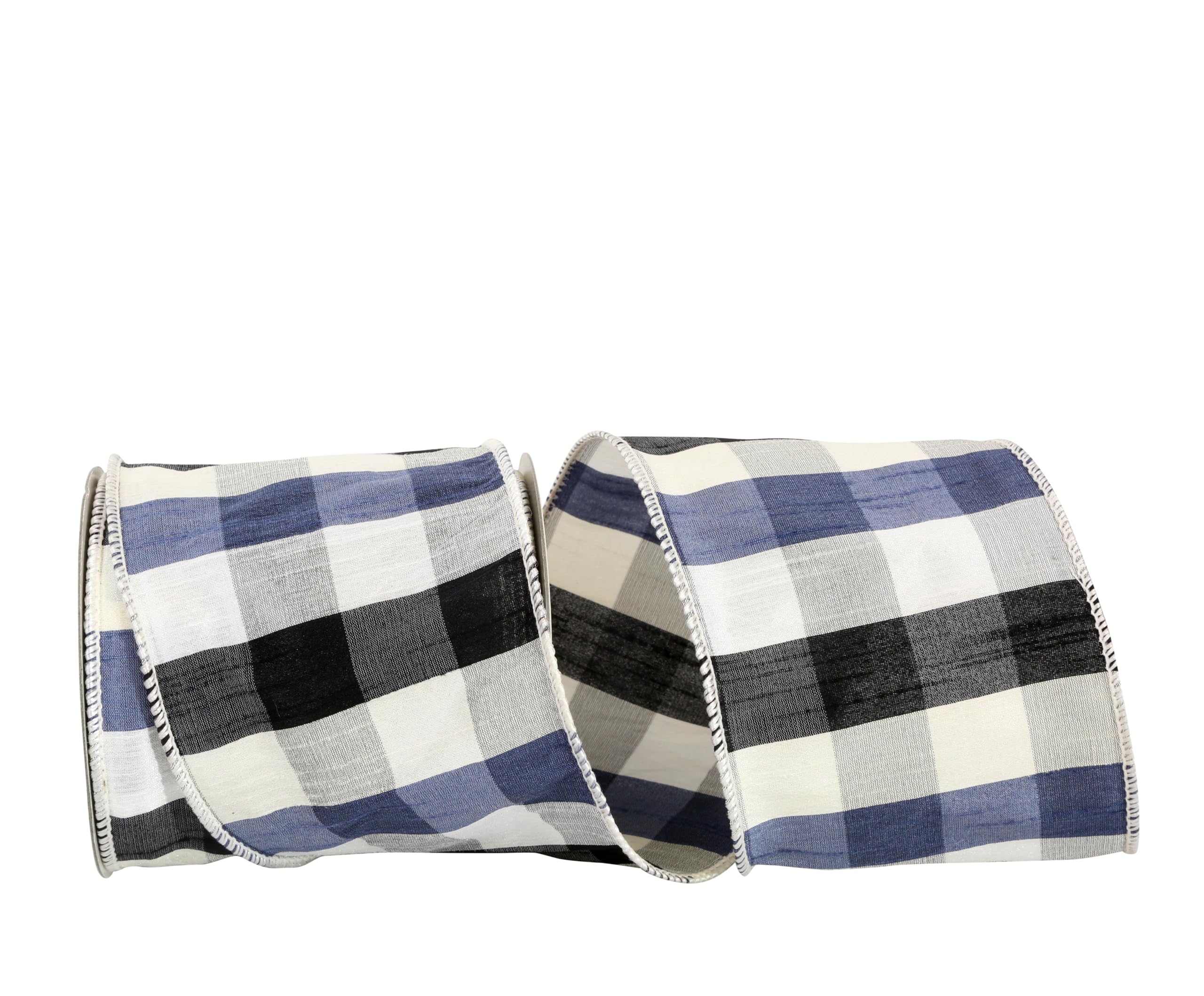 Reliant Ribbon Check Dupioni Paterson Wired Edge Ribbon - 4 Inch x 10 Yards, Black/White - Perfect for Gift Wrapping, Wedding Decorations & DIY Crafts