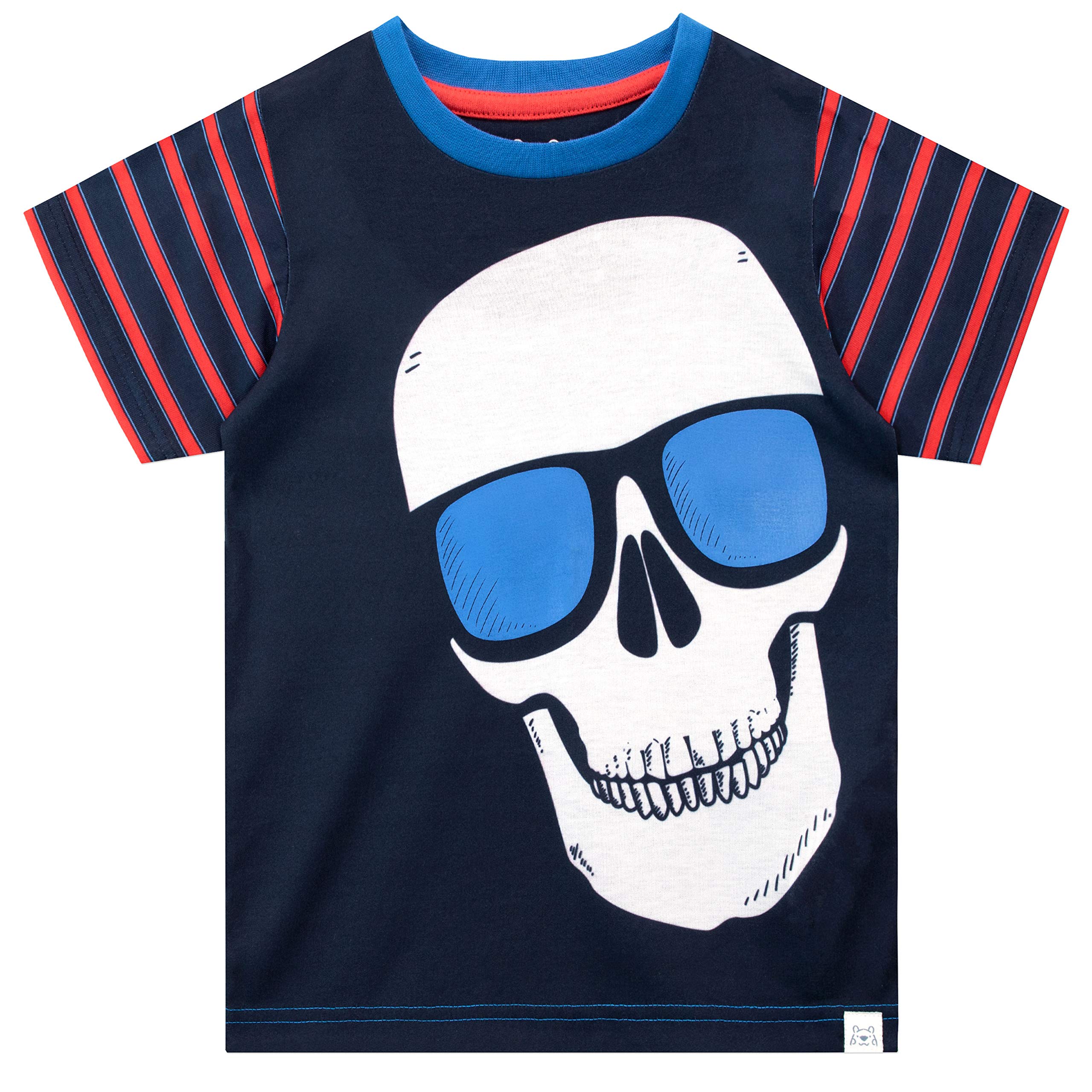 Boys' Skull Print Short Sleeve Pajama Set - Soft Cotton Sleepwear for Kids - Perfect for Summer Nights & Sleepovers