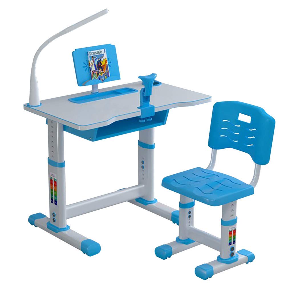 Adjustable Height Kids Desk and Chair Set with Storage Drawer & Bookstand - Ergonomic Study Table for Children - Perfect for Homeschooling, Online Learning & Art Activities (32 Inch, Blue)