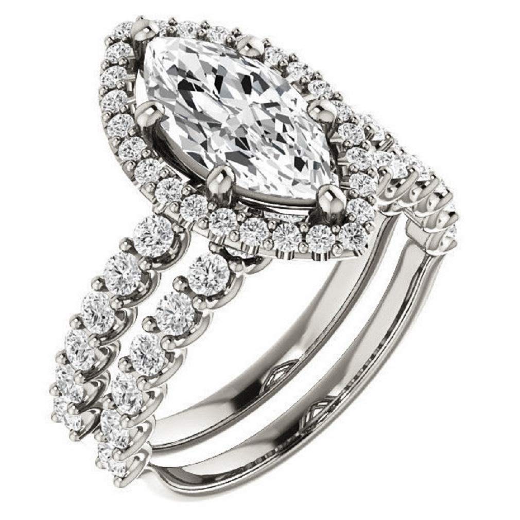 ERAA JEWEL Pave Halo Bridal Set - 1.60CT Marquise Cut Colorless Moissanite Engagement & Wedding Ring Set in 925 Sterling Silver | Vintage 1920s Inspired Handmade Jewelry for Proposals, Anniversaries & Special Occasions
