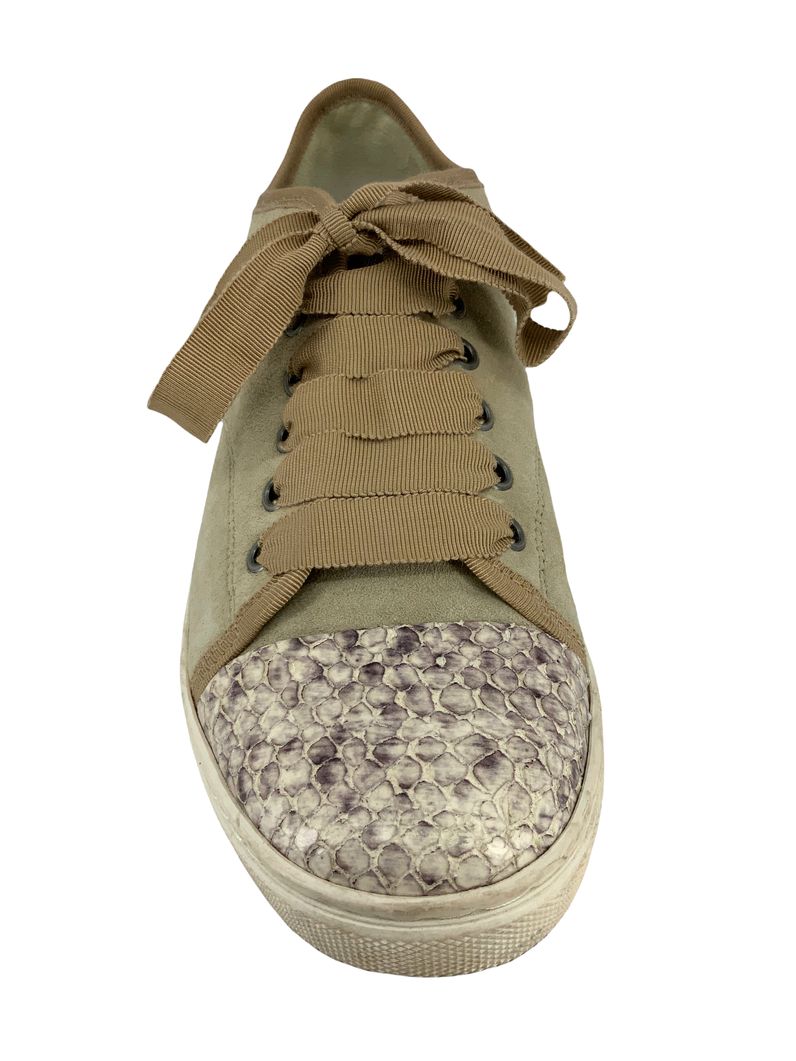 Lanvin Suede & Python Cap Toe Sneakers for Women - Size 8 | Luxury Designer Casual Shoes for Everyday Wear & Fashion Outfits