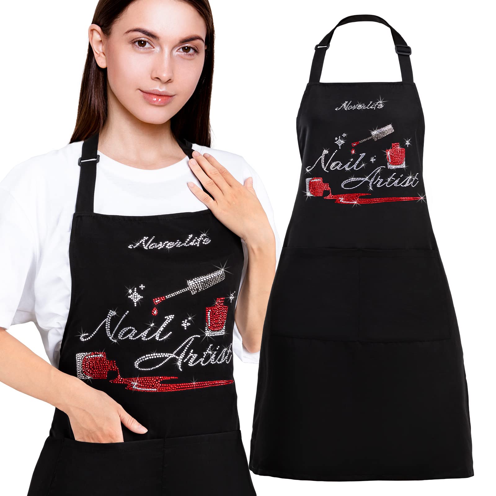 Noverlife Adjustable Nail Artist Apron with 2 Pockets - Professional Manicurist Apron for Women | Perfect for Salon, Nail Art Studio & Home Nail Care