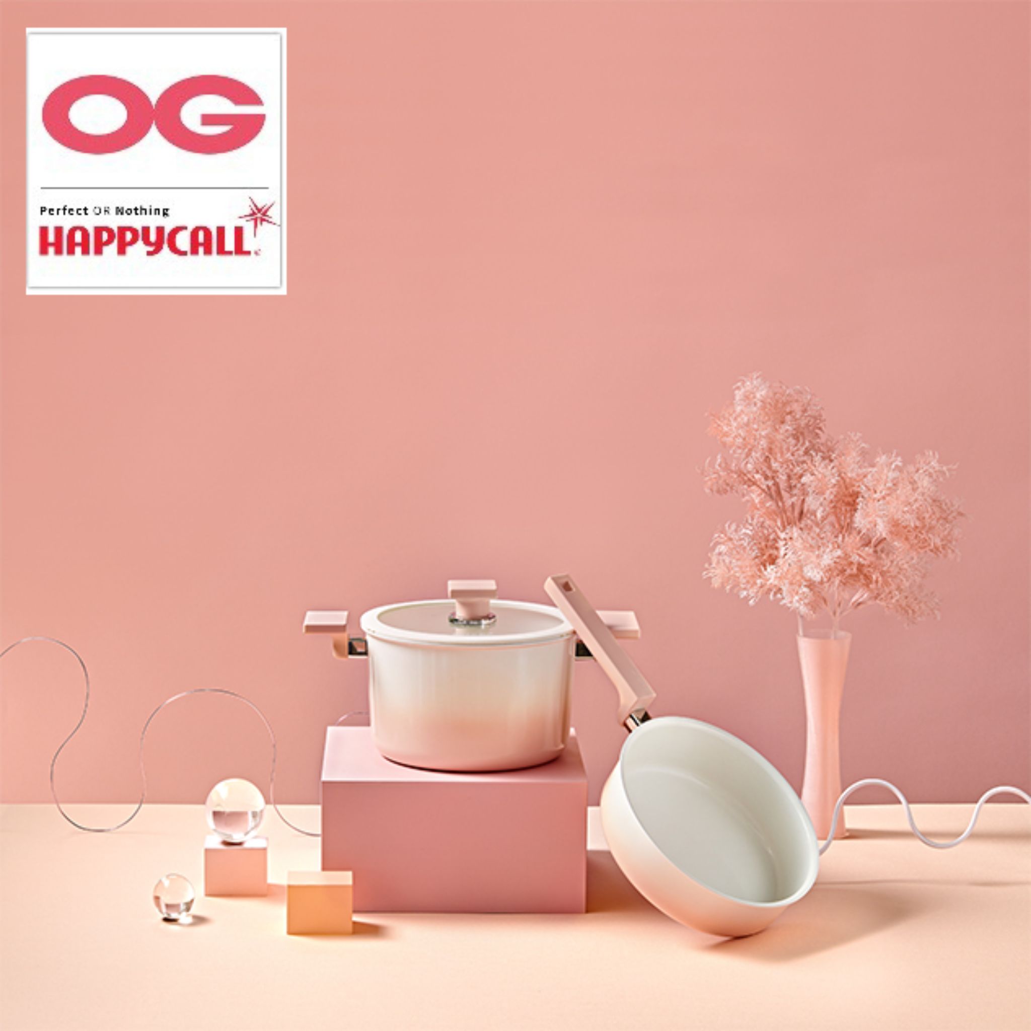 Happycall Add z Blanc 2-Piece Nonstick Cookware Set - Induction Compatible Pink Ceramic Coating Pots & Pans (HEA 3900 0367) for Healthy Cooking & Easy Cleanup | Perfect for Sauteing, Frying & Simmering