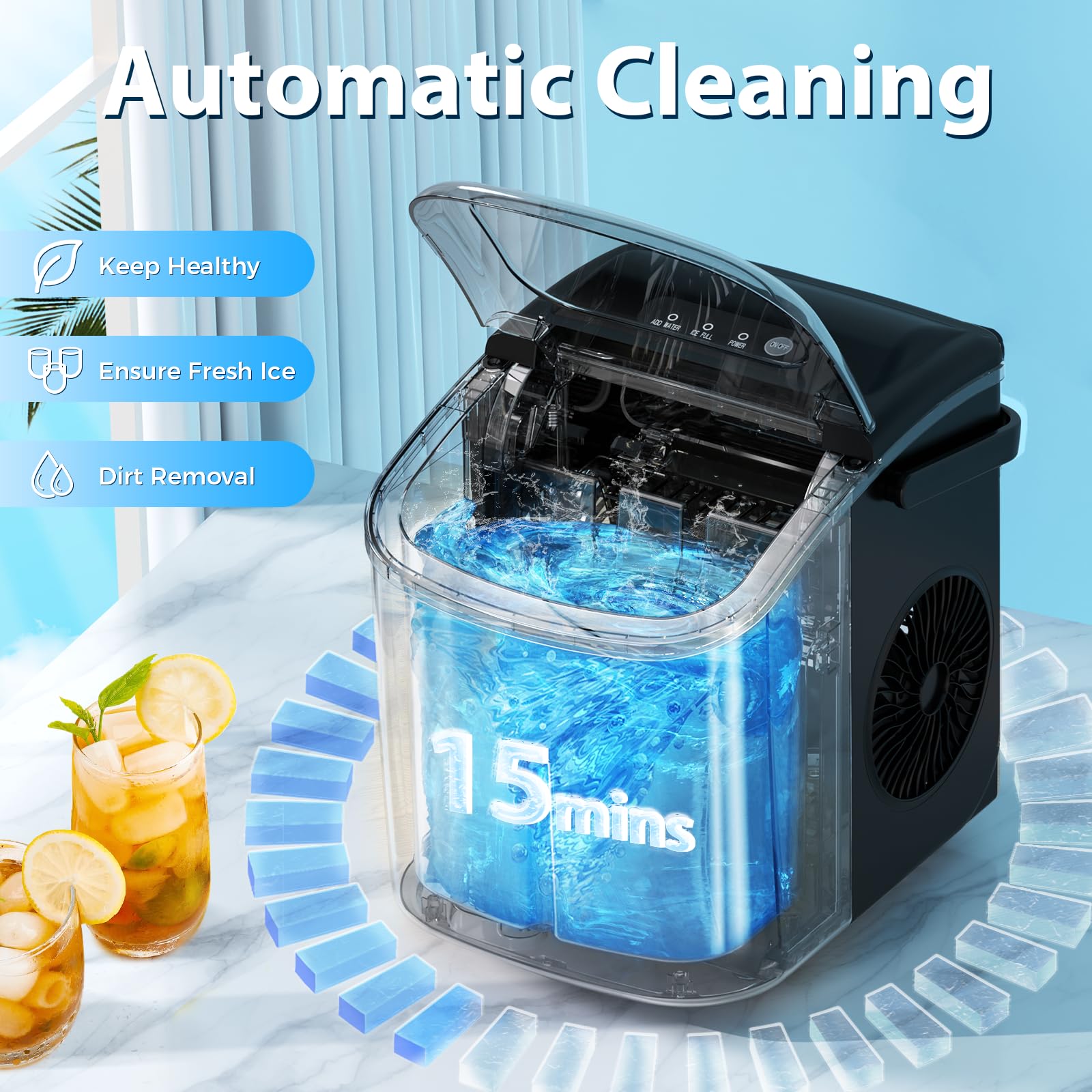 Antarctic Star Portable Countertop Ice Maker - 26Lbs/24H, 9 Cubes in 6 Mins, Self-Cleaning, Stainless Steel Black - Perfect for Home, Kitchen, Bar, Party & Office Use