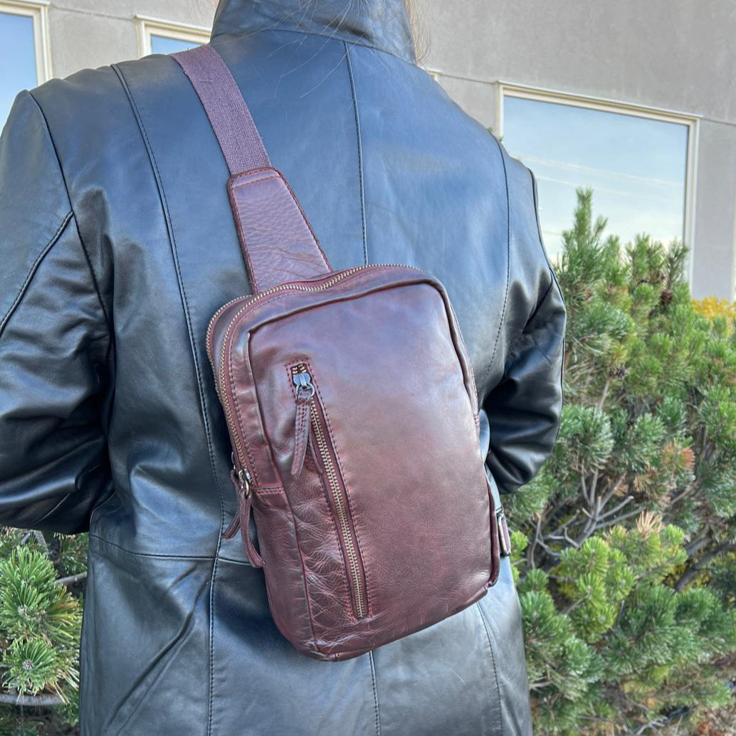 Premium MET Leather Chest Front Bag & Backpack - Crossbody Sling Bag for Hiking, Travel & Everyday Use - Durable & Stylish Unisex Design