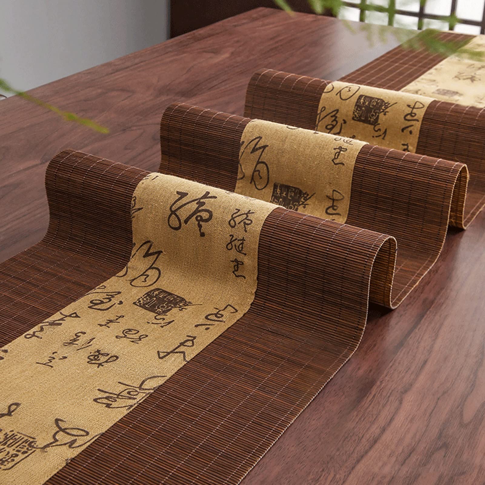 Japanese-Style Bamboo Tea Mats - DOGOU Oblong Heat-Resistant Placemats for Dining Table, Teahouse & Foyer Decor (30x450cm/11.8x177in, Coffee Color) - Perfect for Tea Ceremonies, Home Decor & Restaurant Table Settings