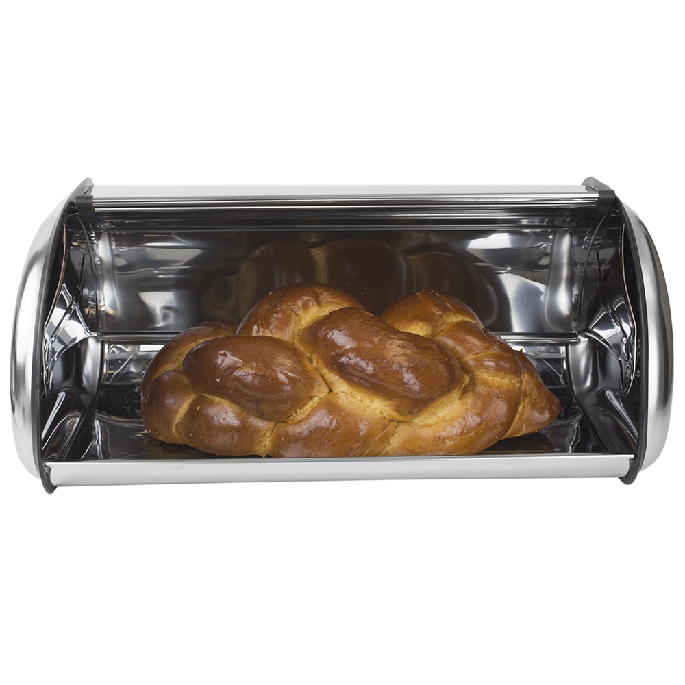 LINEN STORE Stainless Steel Bread Box with Roll Top Lid - Kitchen Organizer for Bread Loaf, Dinner Rolls, Pastries & Baked Goods | Perfect for Countertop Storage in Modern Kitchens, Bakeries & Cafés