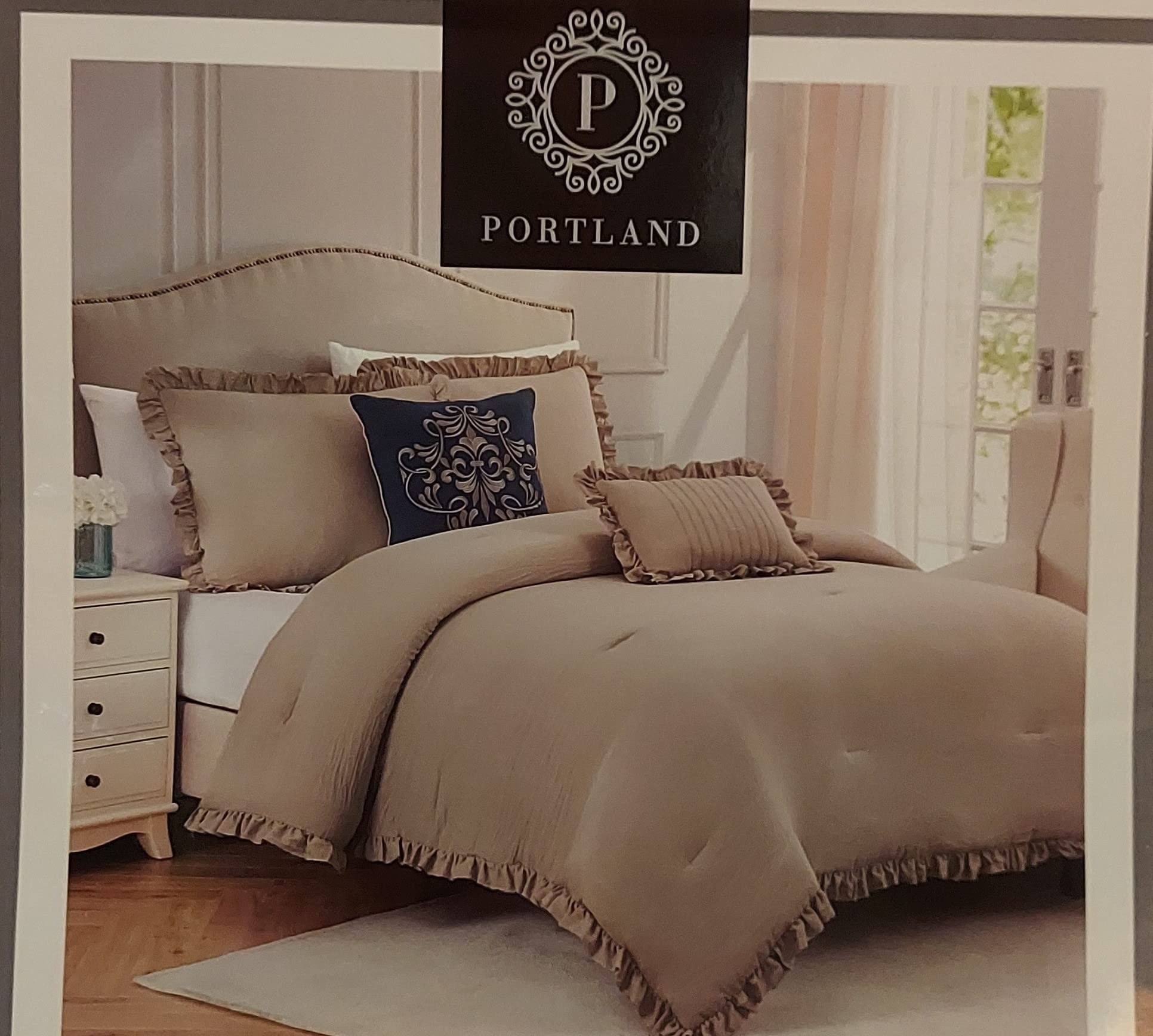 Olivia Gray Portland Ruffled Comforter 5-Piece Set - Queen Size Solid White Bedding Set for Cozy Bedroom Decor | Soft & Elegant Comforter for Master Bedroom, Guest Room, or Dorm