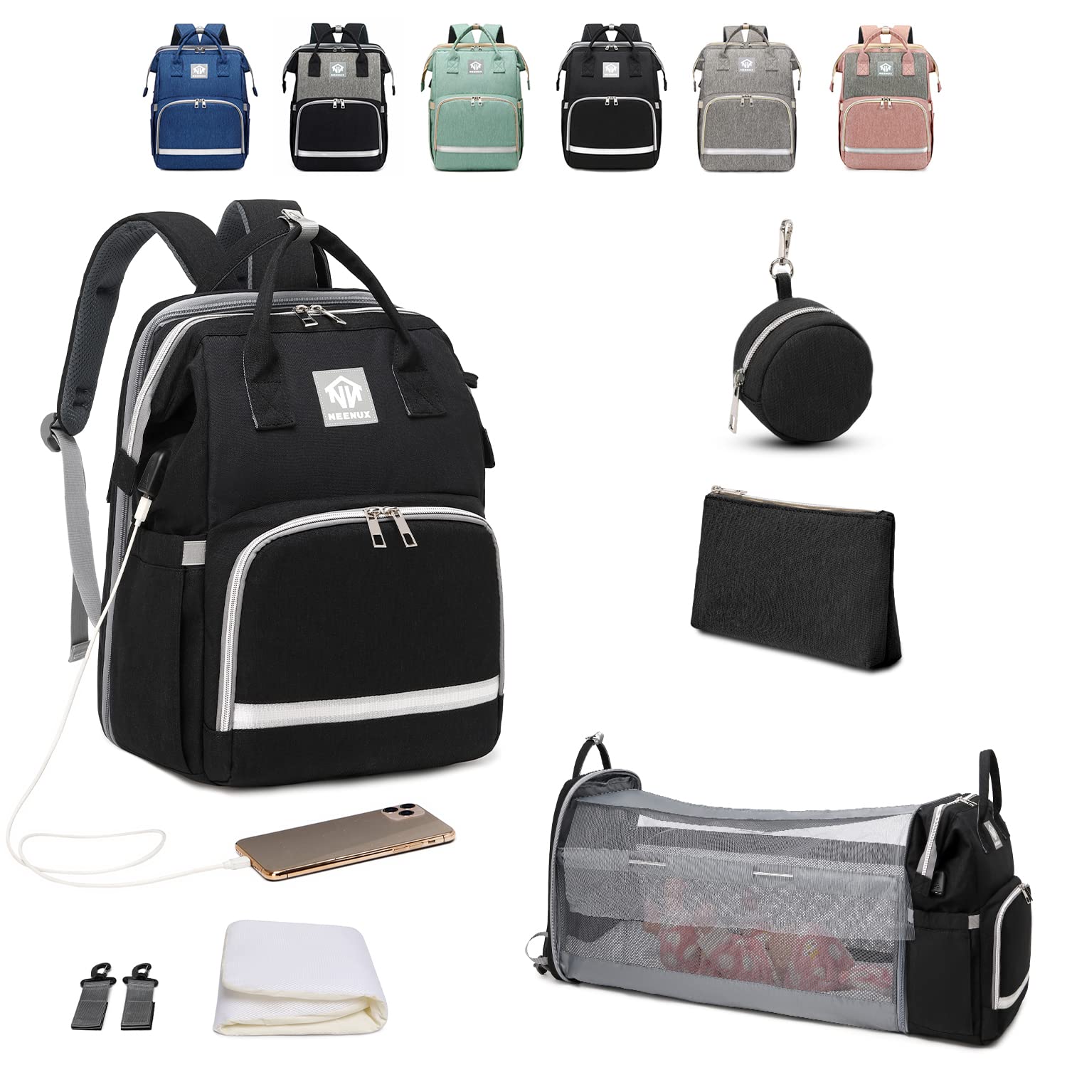 NEENUX 3-in-1 Diaper Bag Backpack with Changing Station - Large Baby Diaper Bag for Boys & Girls, Waterproof Travel Backpack for Parents - Perfect for Daycare, Travel & Outdoor Adventures
