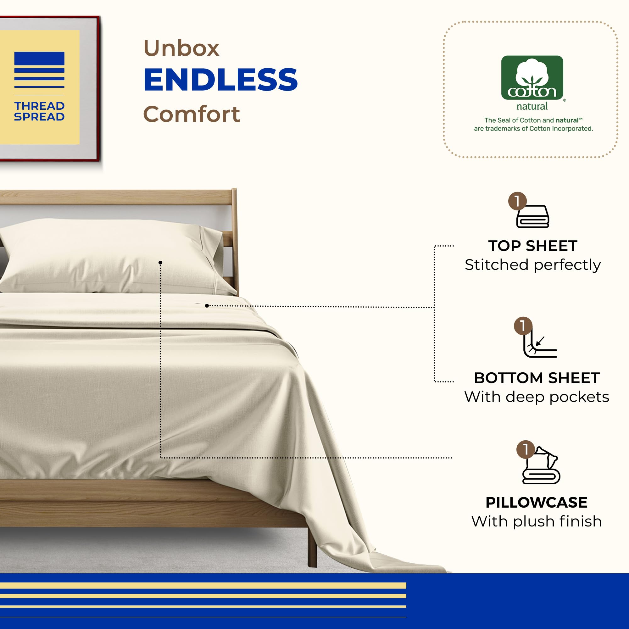 100% Pure Egyptian Cotton Sheets Twin XL Size - 1000 Thread Count Luxury Cooling Bed Sheet Set (3 PC) with 16