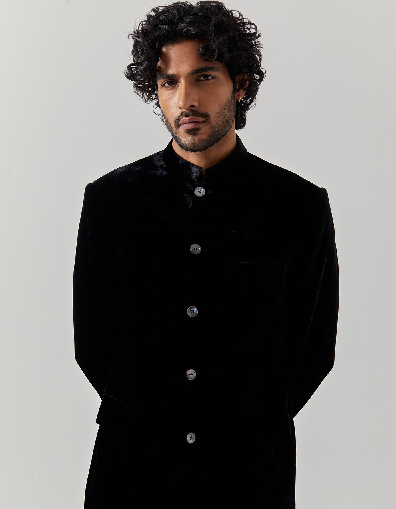 Luxury Bandhgala Silk Velvet Jacket for Men - Black Formal Indian Wedding Sherwani | Perfect for Weddings, Parties & Special Occasions