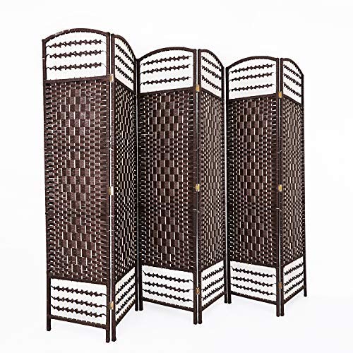 ALPHA HOME 6 Panel Woven Room Divider - 6 Ft Tall Portable Freestanding Partition Screen with Double Hinges | Oriental Shoji Style Privacy Screen for Living Room, Bedroom, Office | Blackout Folding Divider for Home & Commercial Spaces