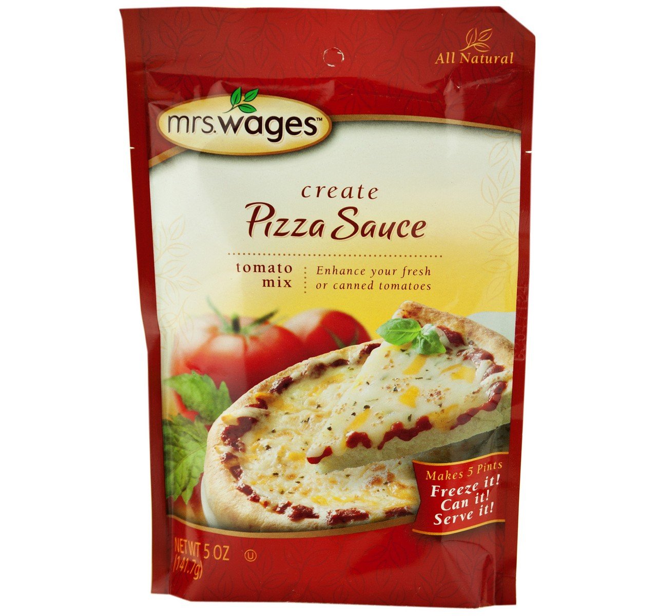 Mrs. Wages Pizza Sauce Tomato Seasoning Mix - 5 Oz. Pouch (Pack of 4) | Homemade Pizza Dough Flavor Enhancer | Perfect for Italian Cooking, Family Pizza Nights & Restaurant-Style Recipes