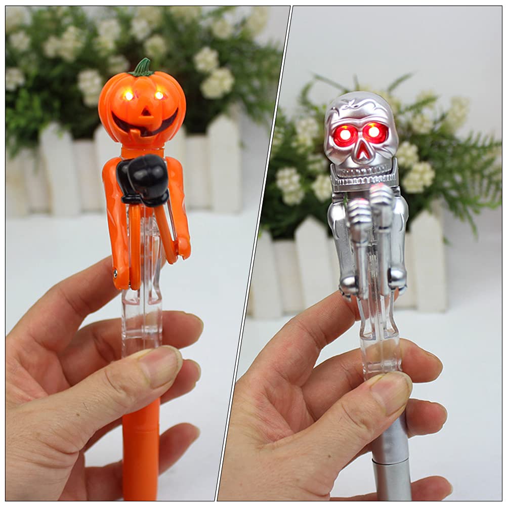 LUOZZY 4Pcs Halloween Ballpoint Pens - Glow in The Dark Pumpkin & Skull Design Fun Writing Pens for Kids - Perfect Halloween Party Favors, School Supplies & Trick-or-Treat Gifts (Random Styles)