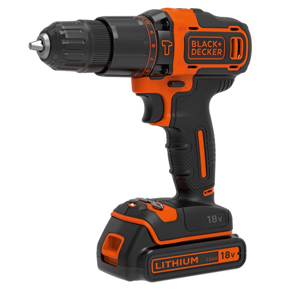 BLACK+DECKER BDCHD18-QW 18V Cordless Impact Drill with 2 Speeds, 1 Battery & Charger Included (No Box) - Perfect for DIY Projects, Home Repairs & Construction Work