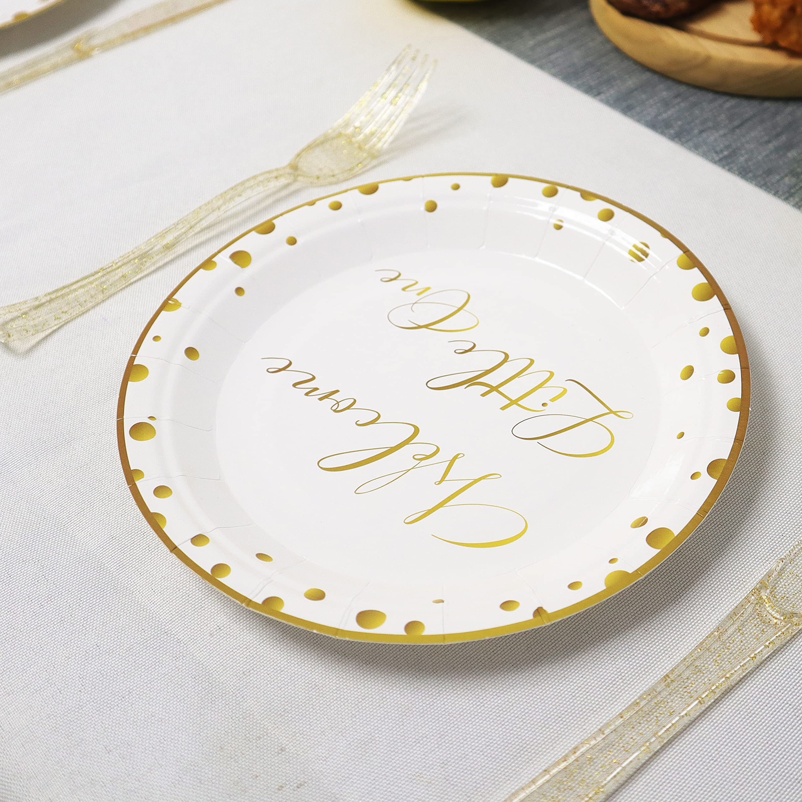 Pandecor 50-Pack 7 Inch Disposable Welcome Little One Dessert Plates - Eco-Friendly Baby Shower Party Supplies for Gender Reveal, Newborn Celebration & First Birthday