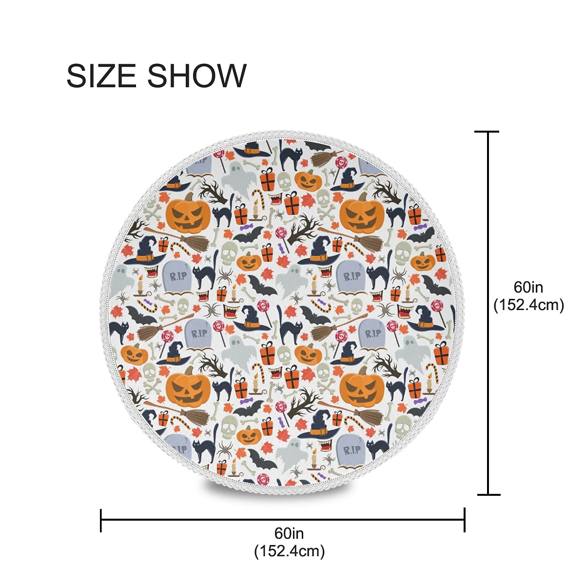 Senya Halloween Round Tablecloths - Seamless Halloween Pattern Table Cover for Circular Dining Tables, Holiday Party Decor - Perfect for Halloween Parties, Dinners & Themed Events