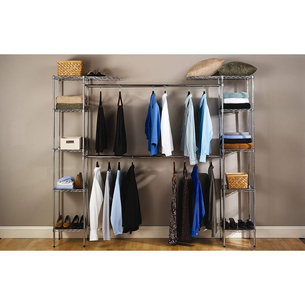 GT2-LC Expandable Metal Closet Organizer Shelves System Kit - Customizable Clothes Storage Rack for Bedroom, Walk-in Closet & Laundry Room Organization