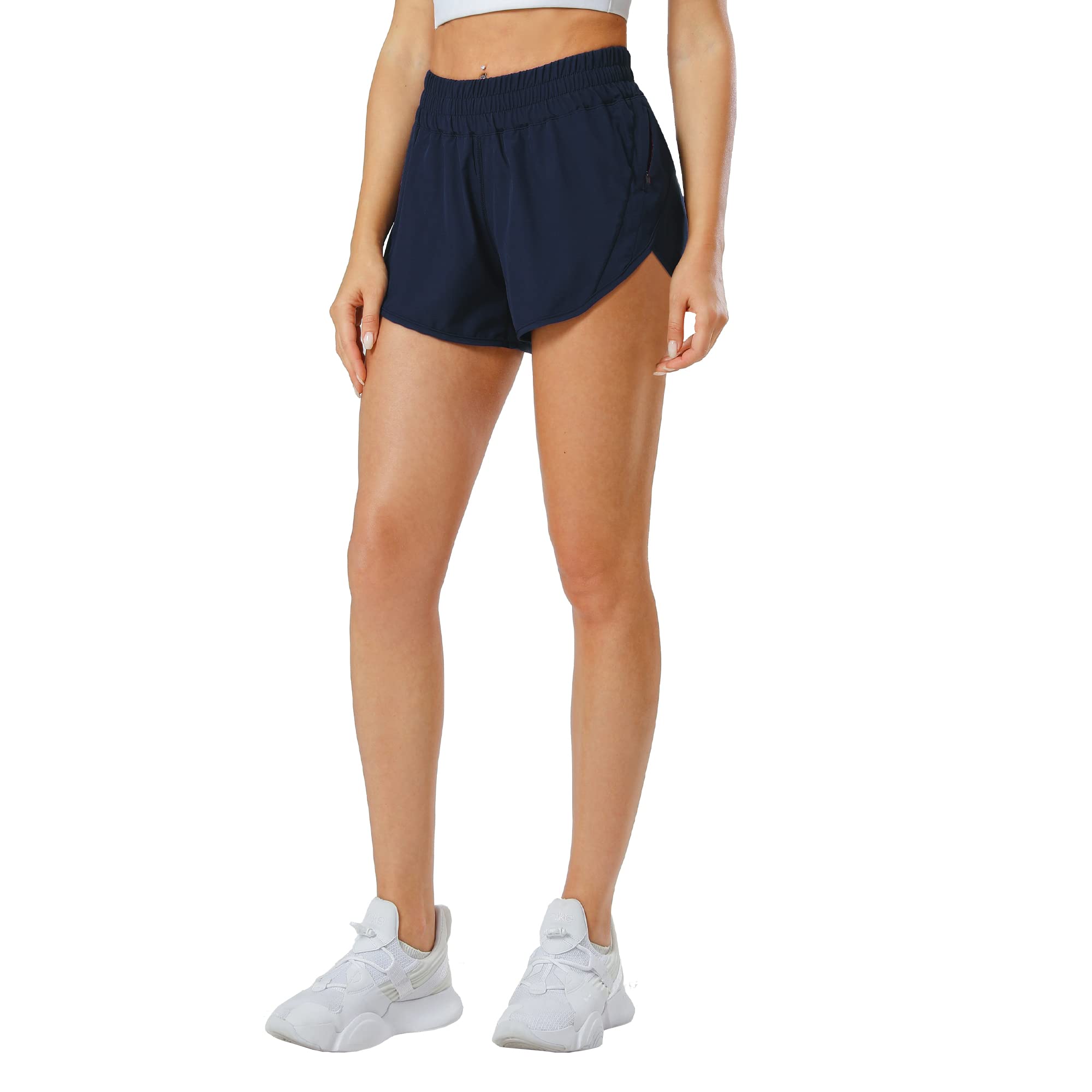 Aurefin Women's Quick Dry Athletic Shorts - Elastic Waist Running Shorts with Zip Pockets for Workout, Sports & Active Lifestyle | Perfect for Gym, Jogging and Outdoor Activities