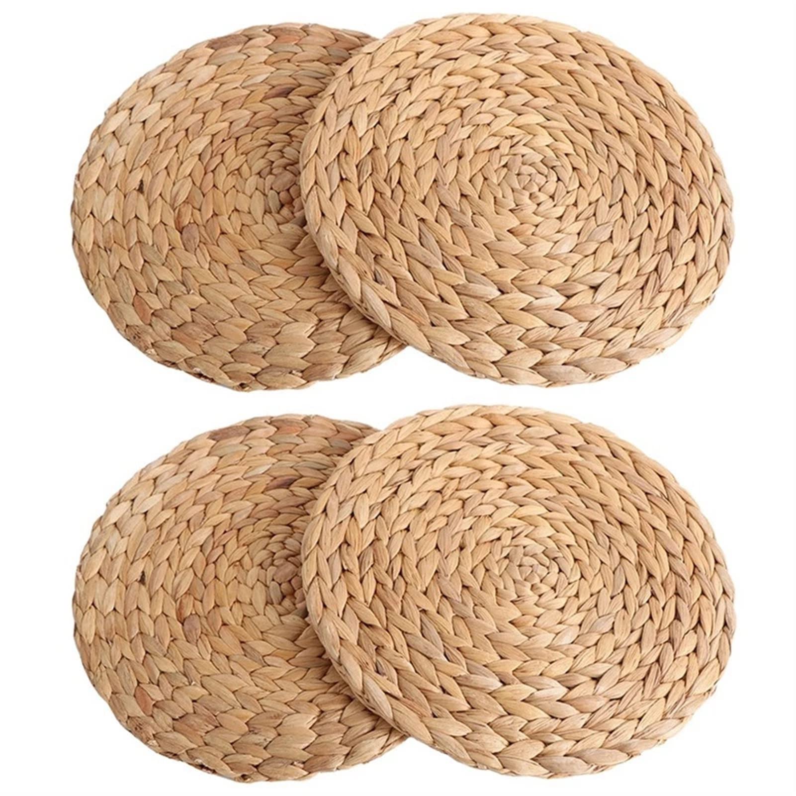 4 Pcs Natural Water Gourd Woven Round Placemats - Heat Resistant & Non-Slip Wicker Table Mats for Dining, Kitchen, and Outdoor Picnic Use