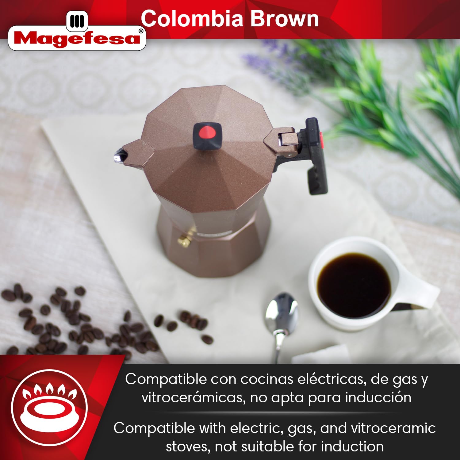 MAGEFESA 6-Cup Stovetop Espresso Moka Pot - 10 oz Italian Coffee Maker for Cuban Coffee | Extra-Thick Aluminum with Heat-Resistant Handle | Perfect for Home, Office & Camping Coffee Brewing