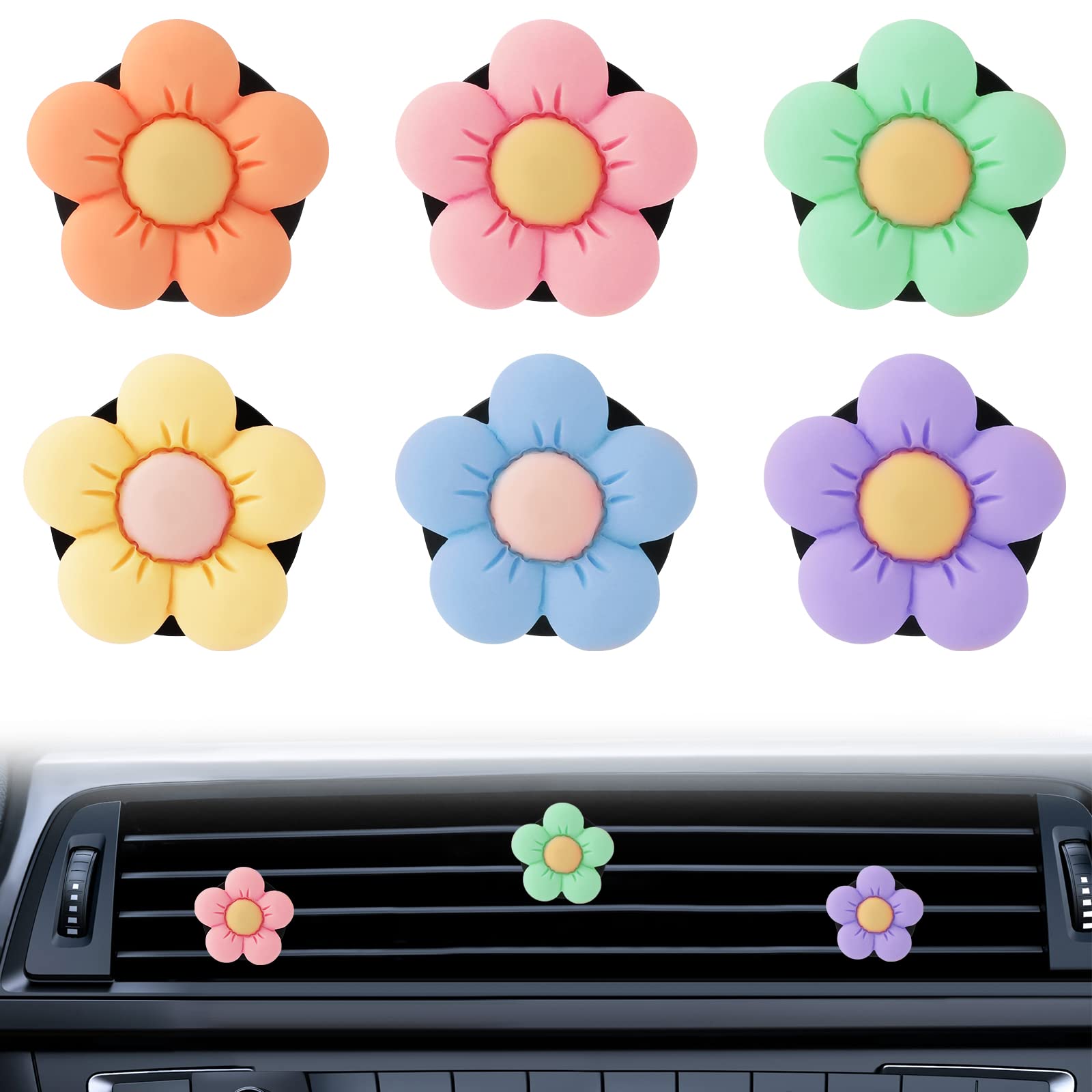 6PCS Daisy Air Vent Clips with Aromatherapy Pads - Cute Car Air Fresheners for Women, Car Vent Accessories & Interior Decor - Perfect for Sedans, SUVs and Office Spaces