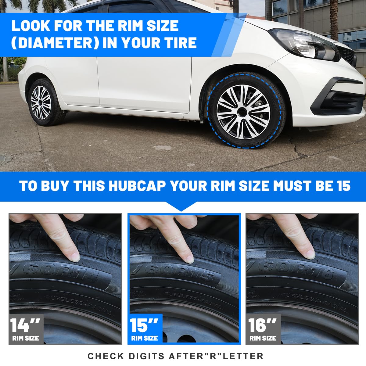 Universal 15 Inch ABS Wheel Rim Covers - Snap-On Hubcaps for Cars, Trucks & SUVs - Durable Black & White Lacquer Design - Set of 4 - Perfect for Tire Rim Replacement & Vehicle Customization