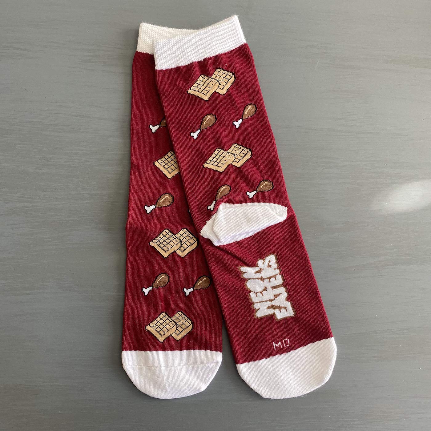 Funky Chicken & Waffles Crew Socks - Crazy Novelty Socks for Men, Women & Kids - Comfortable Cotton Blend Socks for Casual Wear, Cosplay & Gift Giving