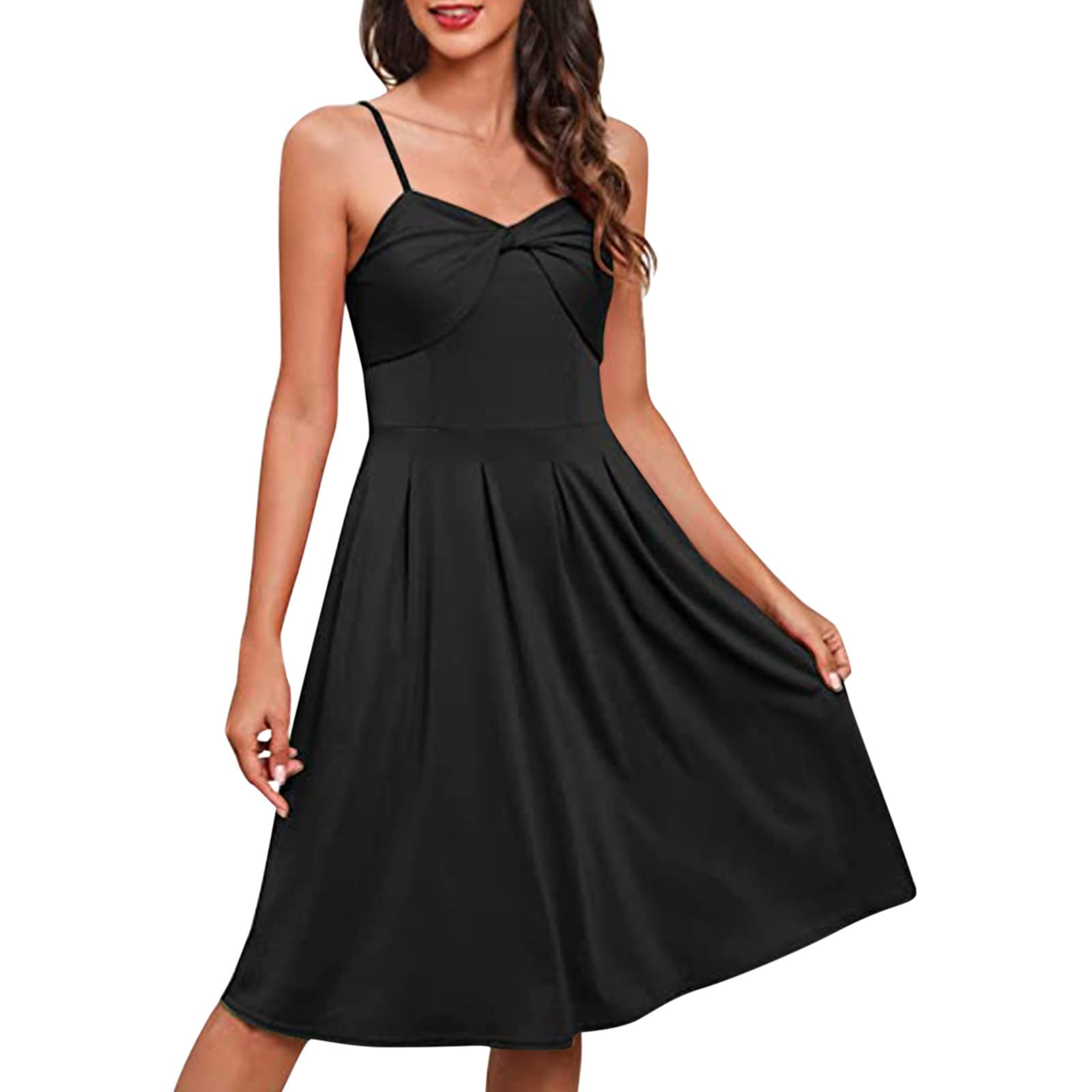 Women's Casual Summer Shirt Dress with Pockets - V Neck Spaghetti Strap Swing Sundress for Beach, Vacation & Everyday Wear