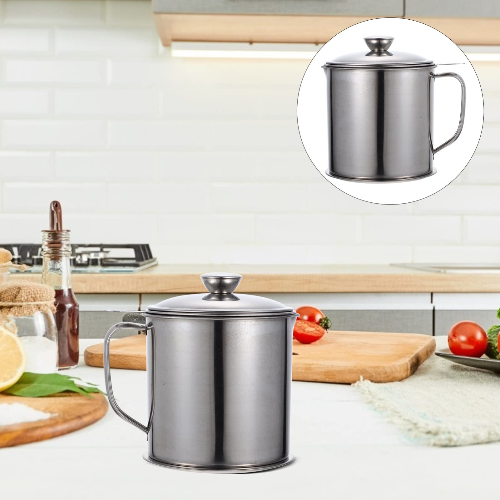 **Stainless Steel Grease Pot with Strainer - Kitchen Oil Keeper & Grease Container for Cooking, Frying & Baking - Easy Pour Oil Holder with Filter for Home & Restaurant Use**