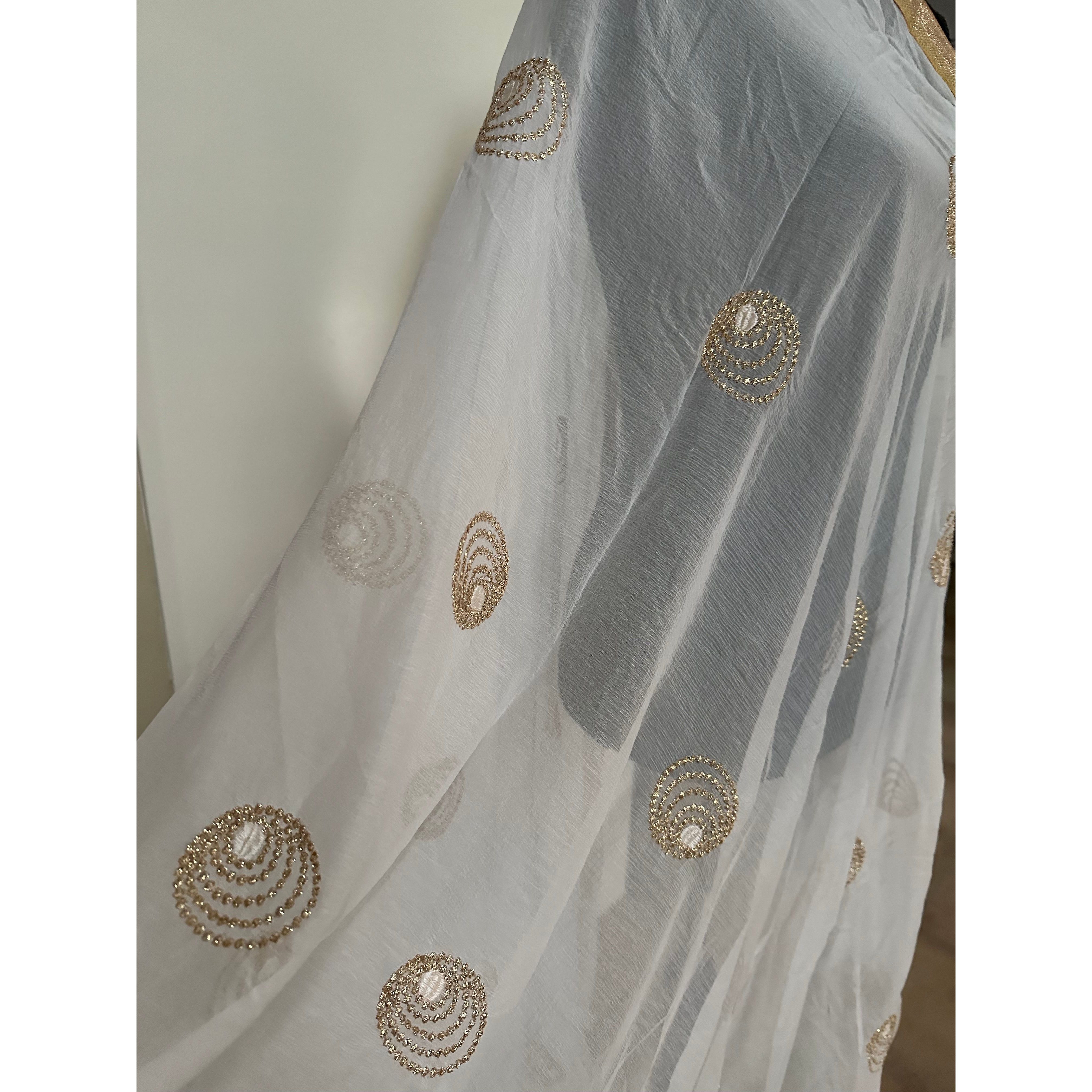 Elegant White and Gold Dupatta Scarf - Perfect for Weddings, Parties & Festive Occasions | Lightweight & Stylish Accessory for Women
