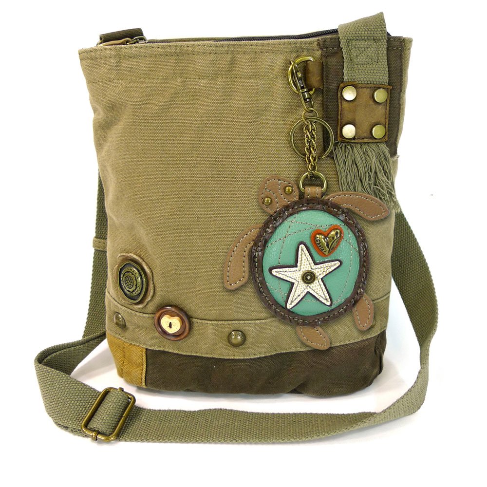 CHALA Patchwork Crossbody Canvas Messenger Bag with Sea Turtle Keychain - Stylish Eco-Friendly Shoulder Purse for Women, Perfect for Travel, Shopping & Everyday Use