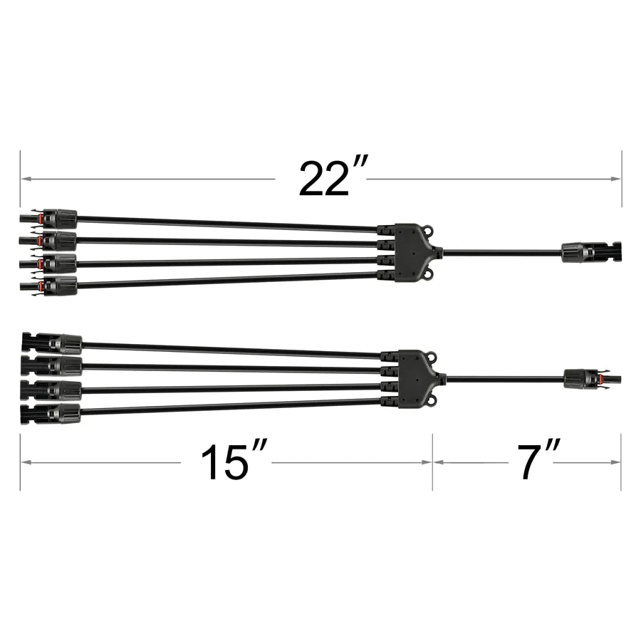 Rich Solar Y Branch Parallel Adapters 4 to 1 - High Efficiency Solar Panel Connectors for RV, Off-Grid & Home Solar Systems