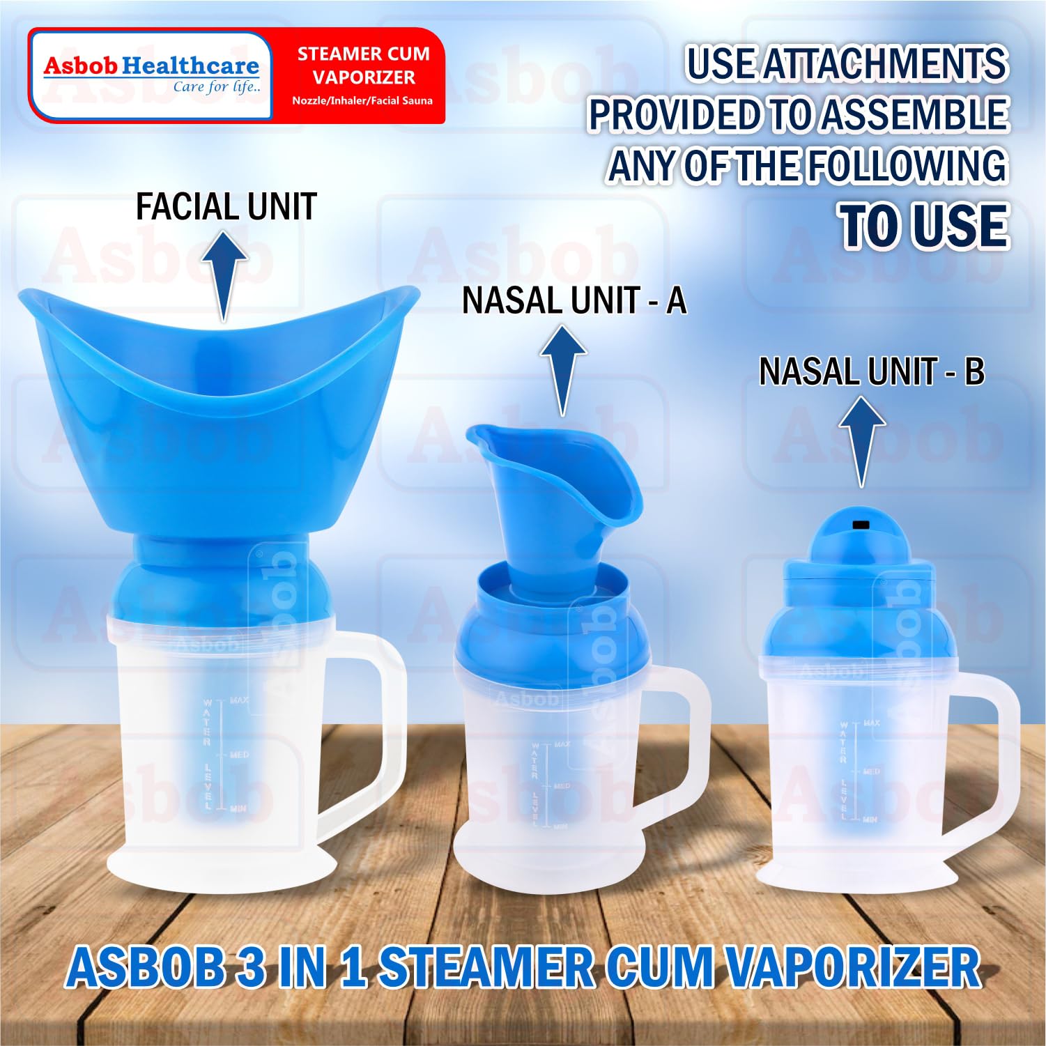 Asbob Steam Inhaler for Cold & Cough Relief - Facial Steamer & Vaporizer for Adults - Portable Nebulizer for Sinus Congestion, Dry Skin - Home & Travel Use (Blue)