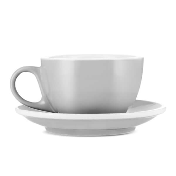 Premium Porcelain Cappuccino Cup & Saucer Set - 6oz (195ml) Gray - Barista Quality Espresso Cups for Home & Cafe Use - Perfect for Latte, Macchiato & Coffee Lovers