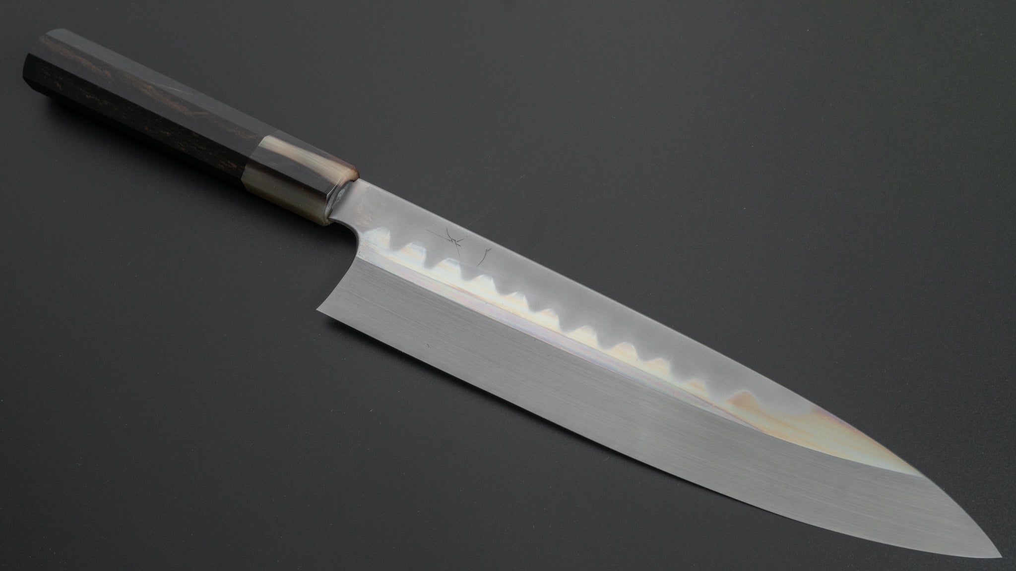 Hitohira Togashi Kyuzo White #1 Hakumon Mizu Honyaki Gyuto 240mm Japanese Chef Knife with Taihei Ebony Handle & Saya - Premium Kitchen Knife for Sushi, Meat Cutting & Professional Cooking