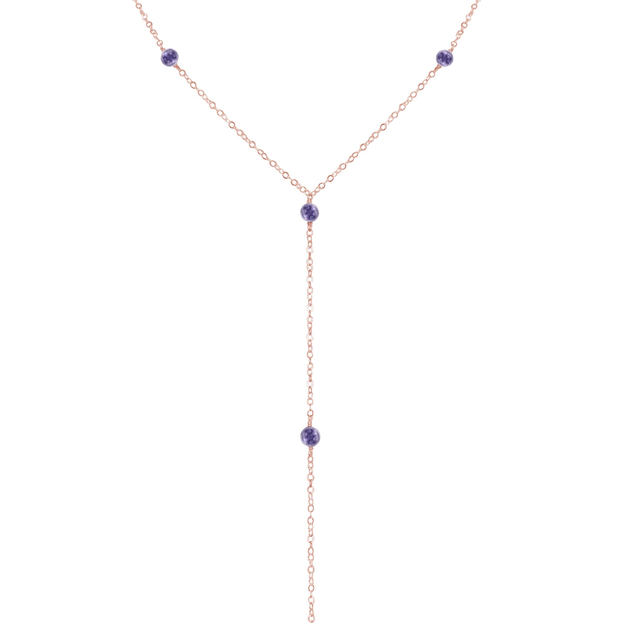 14K Rose Gold Filled Iolite Dainty Y Necklace for Women - Elegant Layering Jewelry for Everyday Wear, Date Nights & Special Occasions