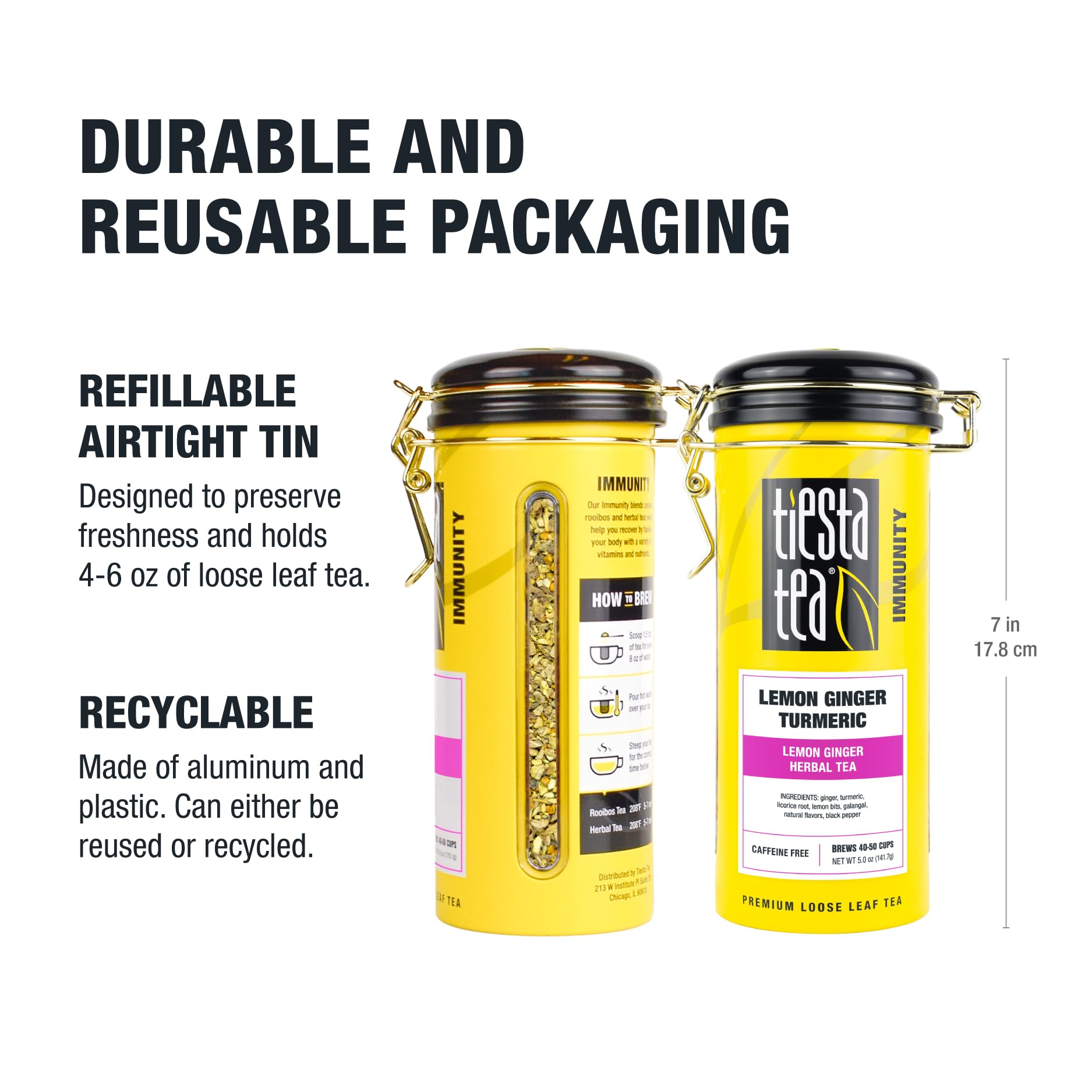 Tiesta Tea - Lemon Ginger Turmeric Herbal Tea | Premium Loose Leaf Blend | Caffeine-Free | Hot or Iced Tea | 50 Cups per Tin | 5oz Refillable Tin | Perfect for Relaxation, Immunity Boost & Digestive Health