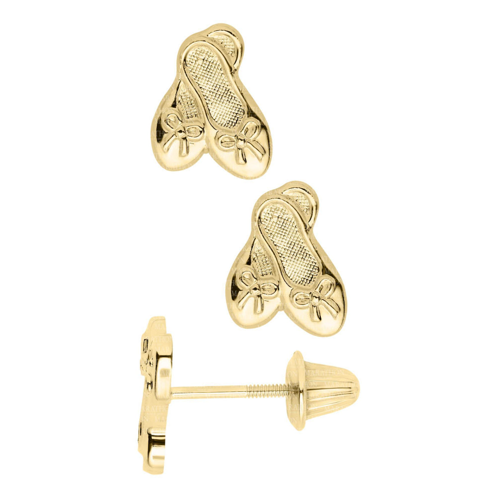 14K Gold Ballet Slipper Stud Earrings for Girls - Dainty Kids Jewelry Gift for Dance Recitals & Ballet Classes