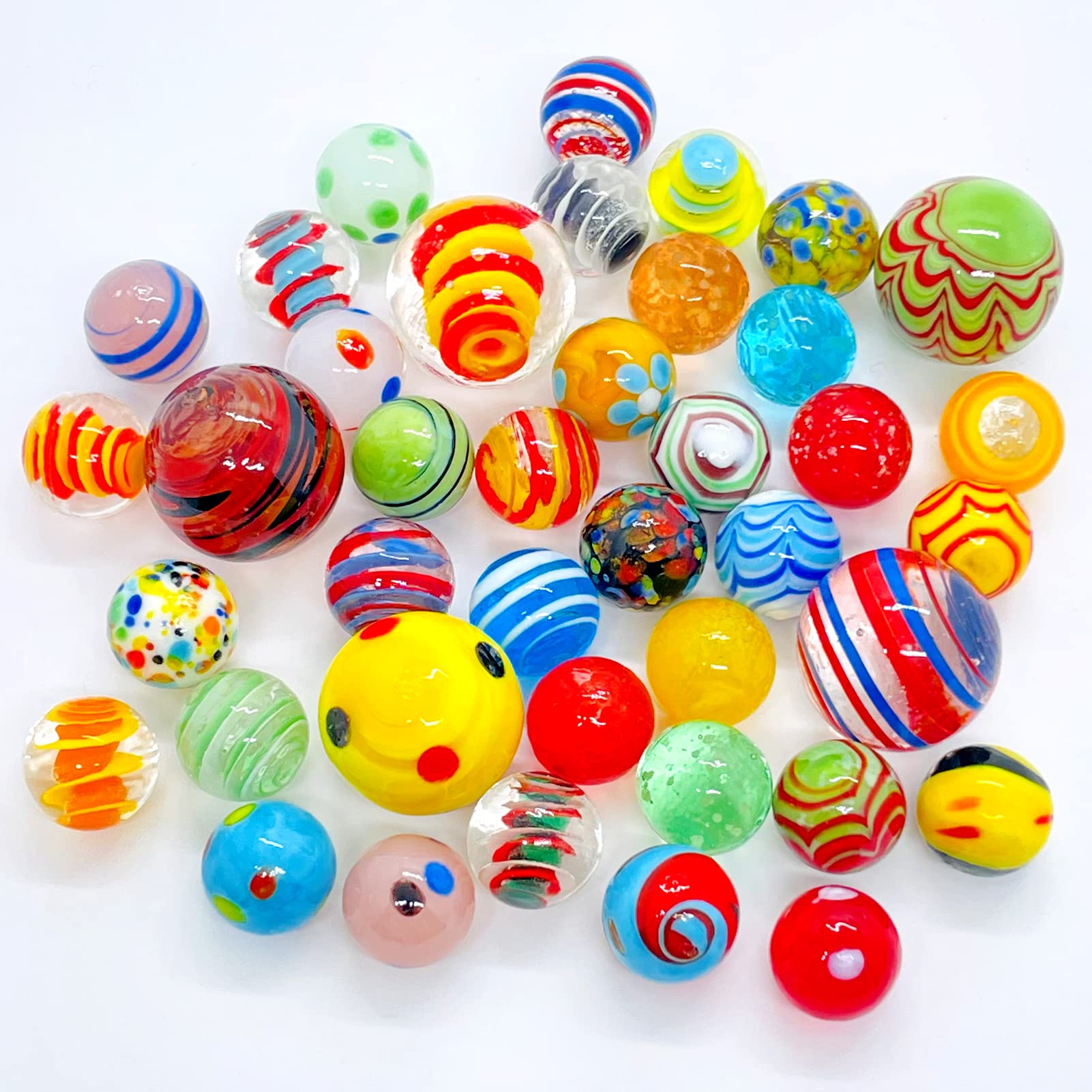 40 PCS Glow in The Dark Glass Marbles - Assorted Sizes Bulk Set for Kids 6+ Years Old, Shooter Marbles for Boys & Girls - Perfect for Games, Collections & DIY Crafts