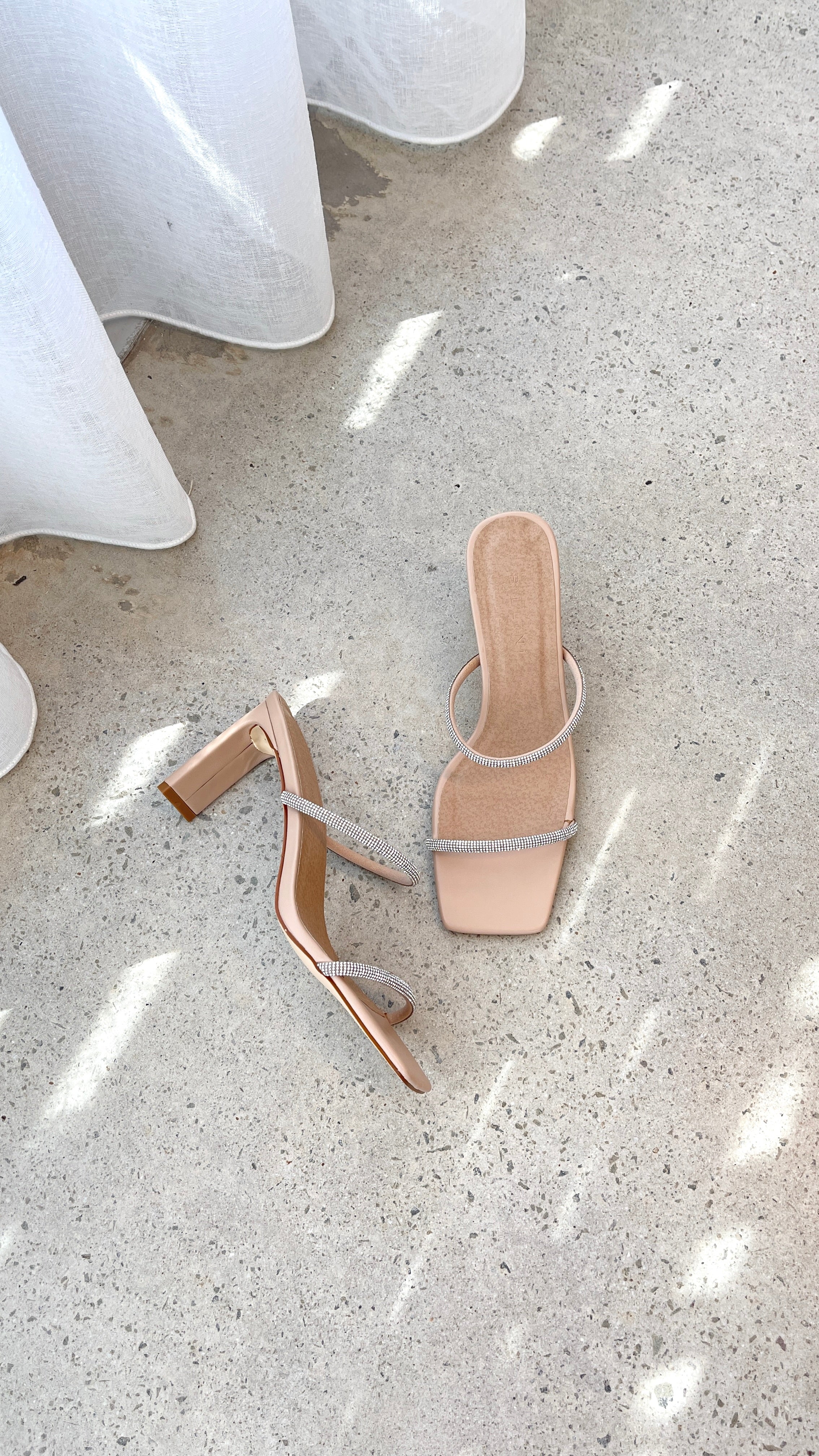 Kallie Heel Nude Diamante Sandals - Women's Elegant Strappy High Heels for Weddings, Parties & Special Occasions