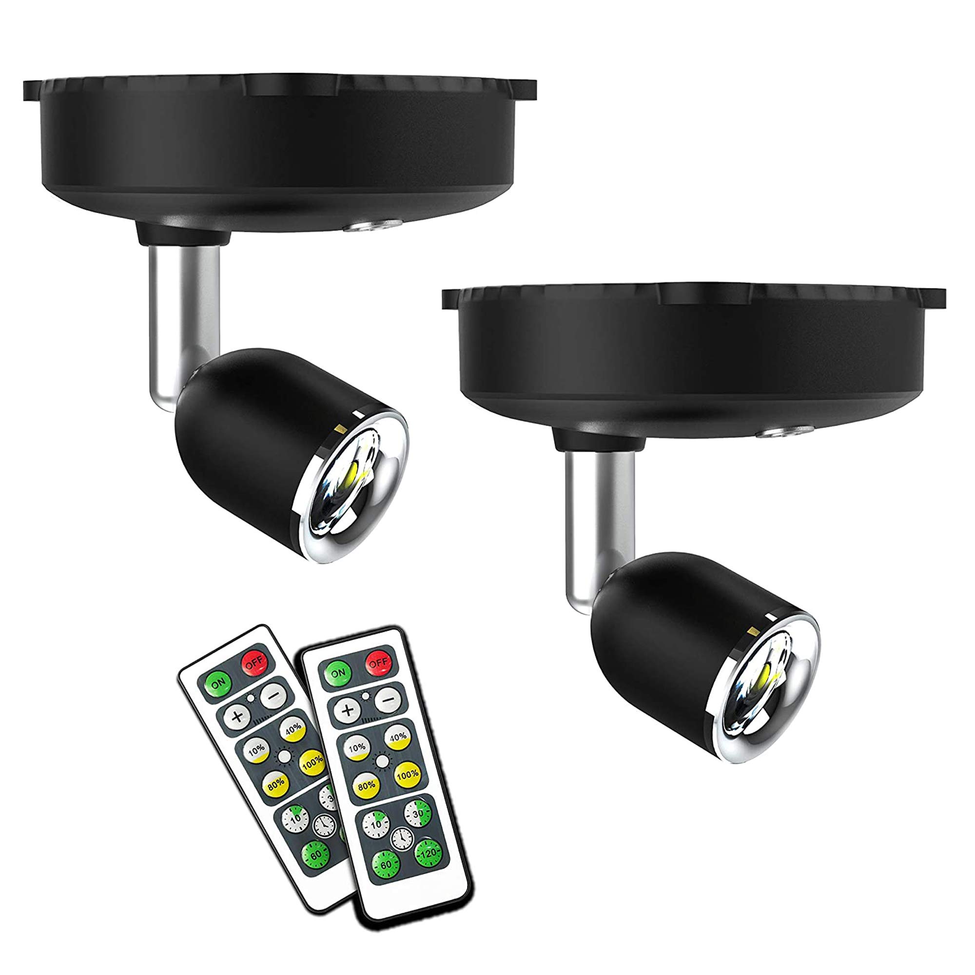 Wireless LED Spotlight with Remote Control - Battery Operated Dimmable Accent Light for Picture, Closet, Artwork Display - Black - Perfect for Home Decor, Gallery Lighting & Nighttime Illumination