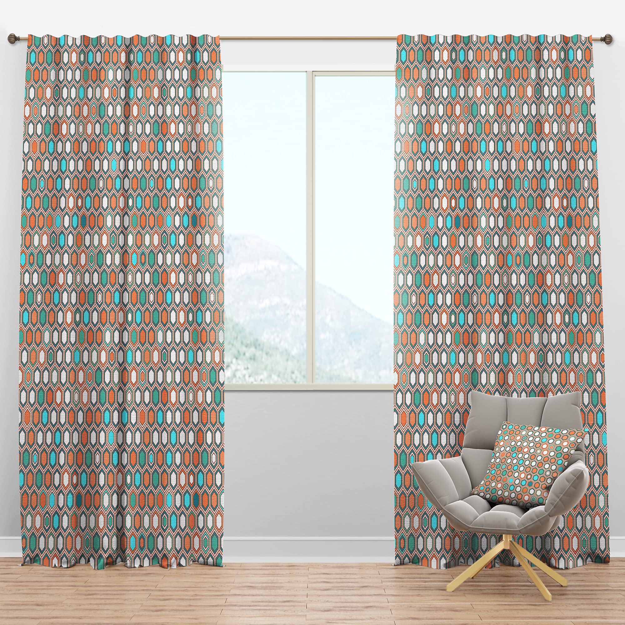DesignQ Blackout Curtains - Thermal Insulated Retro Hexagon Pattern III - Single Panel 52x120 Inches - Bedroom & Living Room Window Drapes for Light Blocking & Energy Efficiency