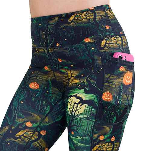 Bump In The Night Halloween Leggings - Women's Printed Yoga Pants for Costume Parties, Cosplay & Spooky Season Outfits
