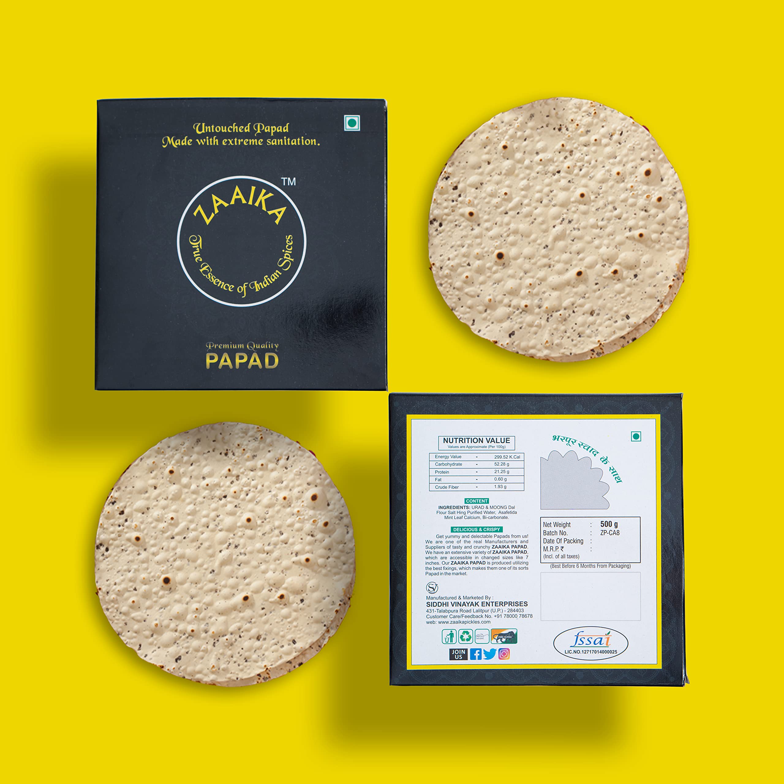 Premium Zaaika Rajasthani Papad - Crunchy Indian Snack Made with Moong & Urad Dal Mix - 500g Pack - Perfect for Parties, Tea Time & Healthy Munching
