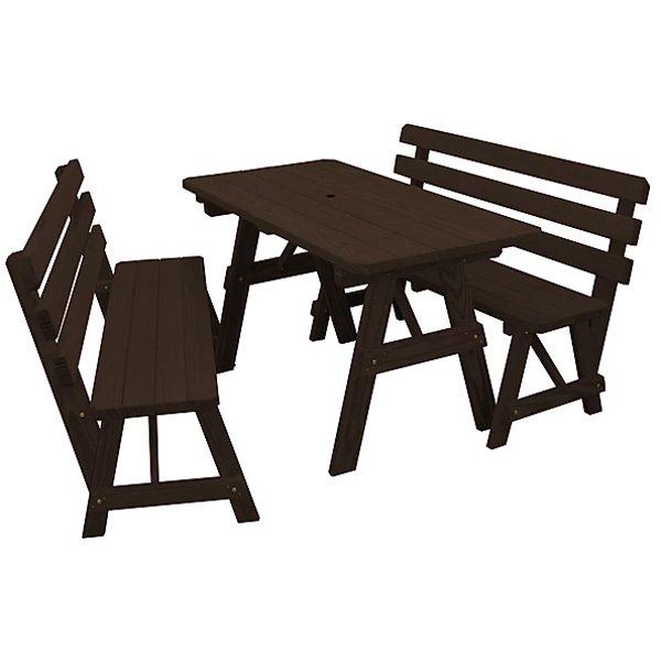 Durable Yellow Pine Wood Picnic Table with 2 Backed Benches - Outdoor Dining Set for Patio, Garden, Park & Backyard BBQs