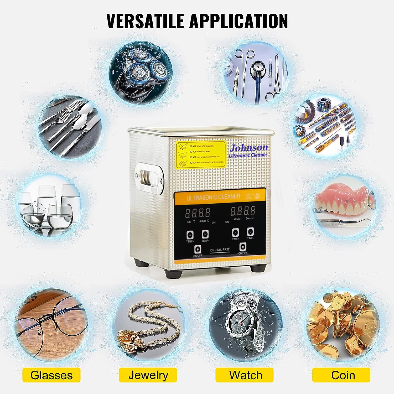 Johnson Professional 2L Ultrasonic Cleaner with Digital Timer & Heater - 40kHz Jewelry, Denture, Watch & Eyeglass Cleaner - Perfect for Home, Dental Clinics & Jewelry Stores
