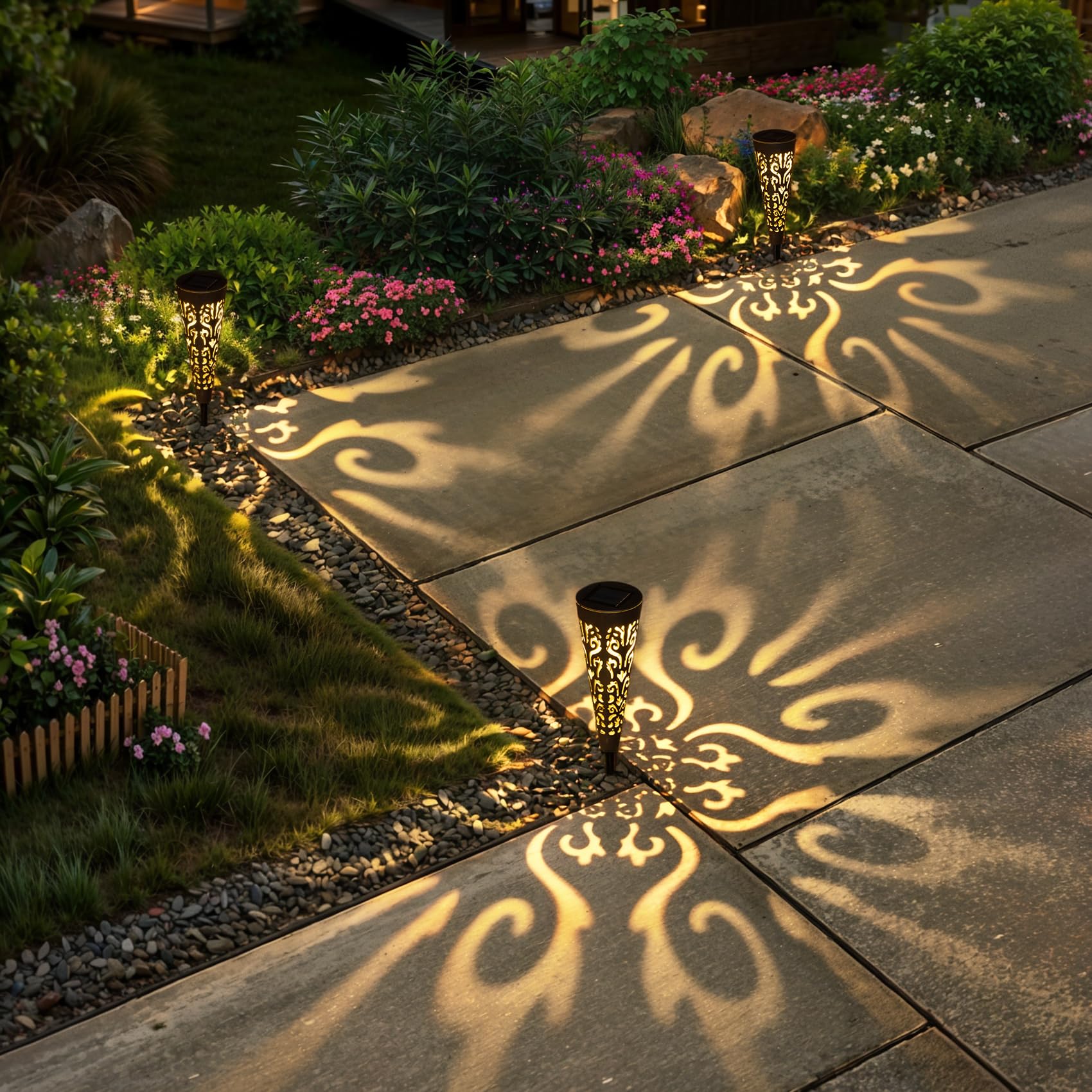 Go2garden 6Pcs Solar Powered Outdoor Garden Lights - Waterproof Landscape Lighting for Yard, Patio, Pathway - Perfect Mothers Day Birthday Gifts for Women & Men (Black) | Ideal for Garden Decor, Lawn Accents & Nighttime Pathway Illumination