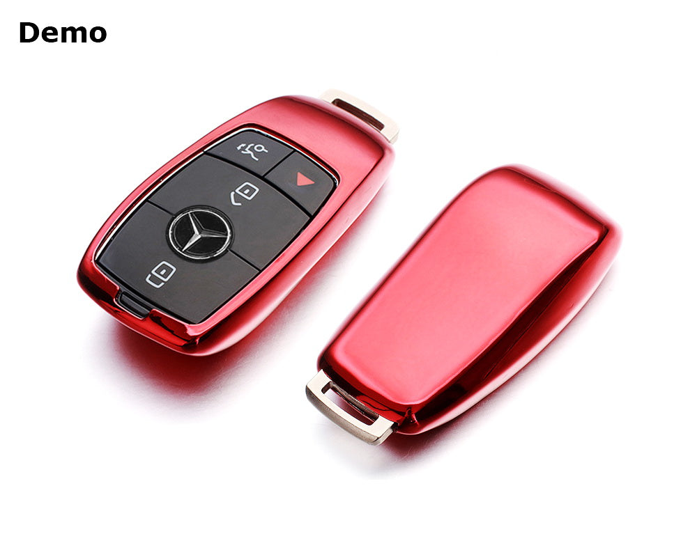 Premium Chrome Blue TPU Key Fob Cover for Mercedes E/S/G/C/CLA/CLS/GLB/GLC/GLE/GLS Class - Durable Protection & Stylish Accessory for Car Keys